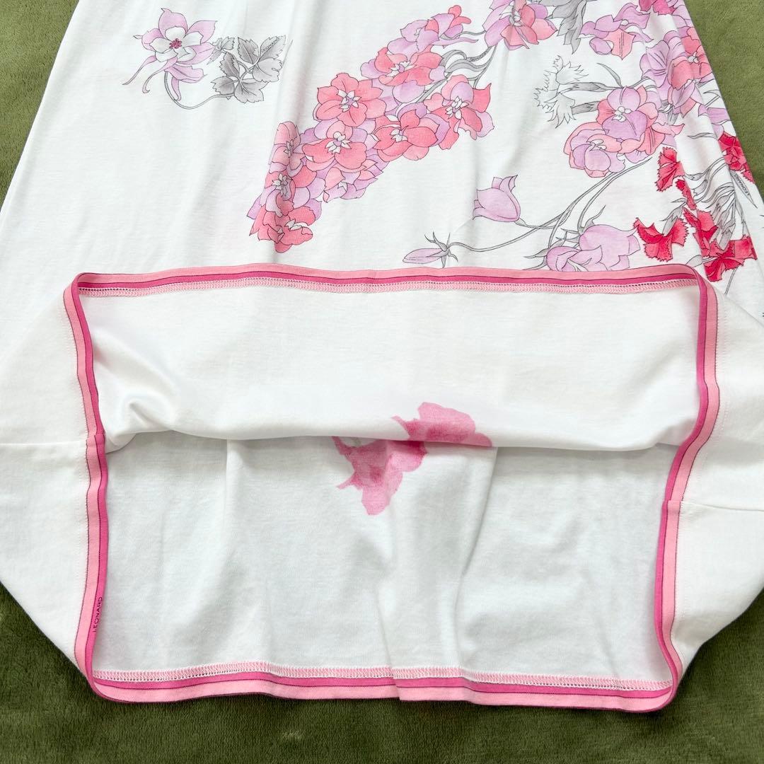 【レオナールファッション】半袖ワンピース　L　フランス製　花柄　ロング丈　上品