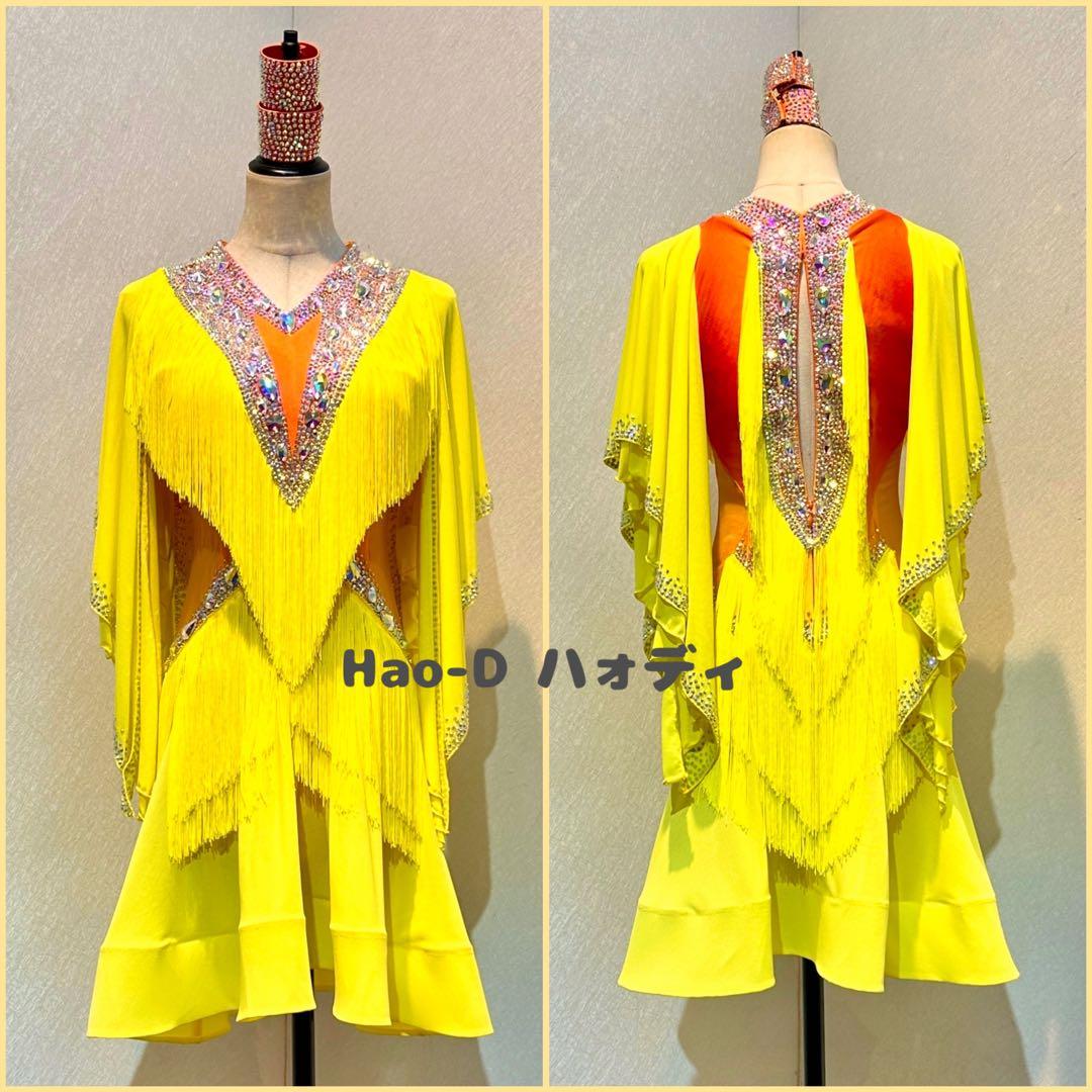 新品同様★ドレス★ラテン★競技会★蛍光イェロー★社交ダンス
