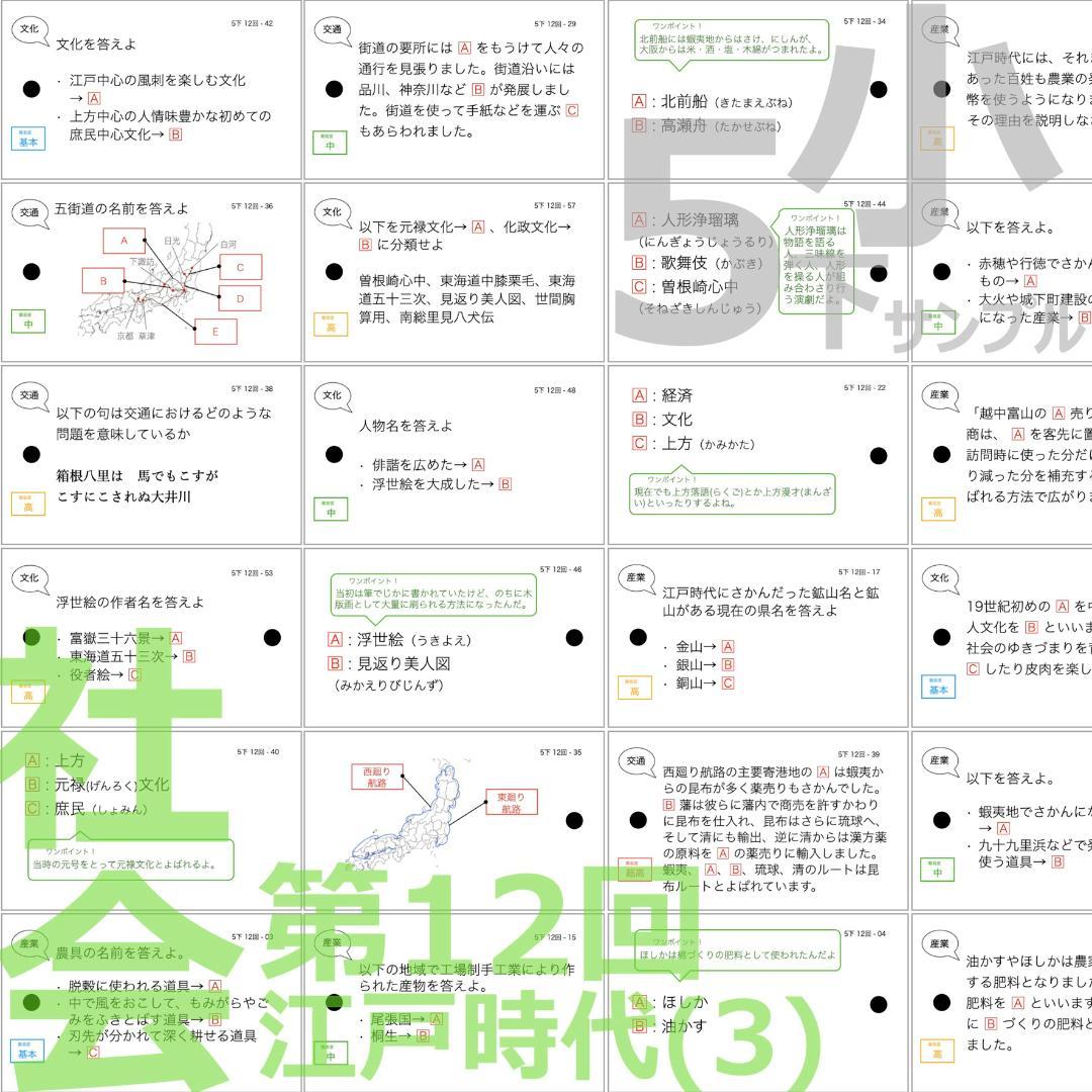 中学受験 暗記カード 【5年下 社会・理科6-18回】予習シリーズ 組み分け