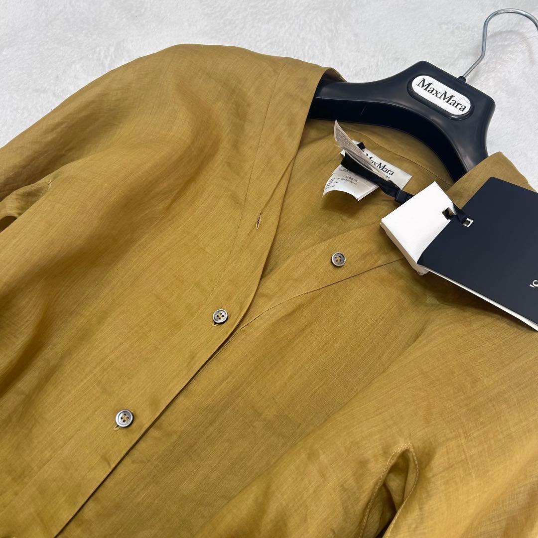 新品タグ付き✨マックスマーラ　リネン　ベルト ロゴプレート　ロングワンピース42