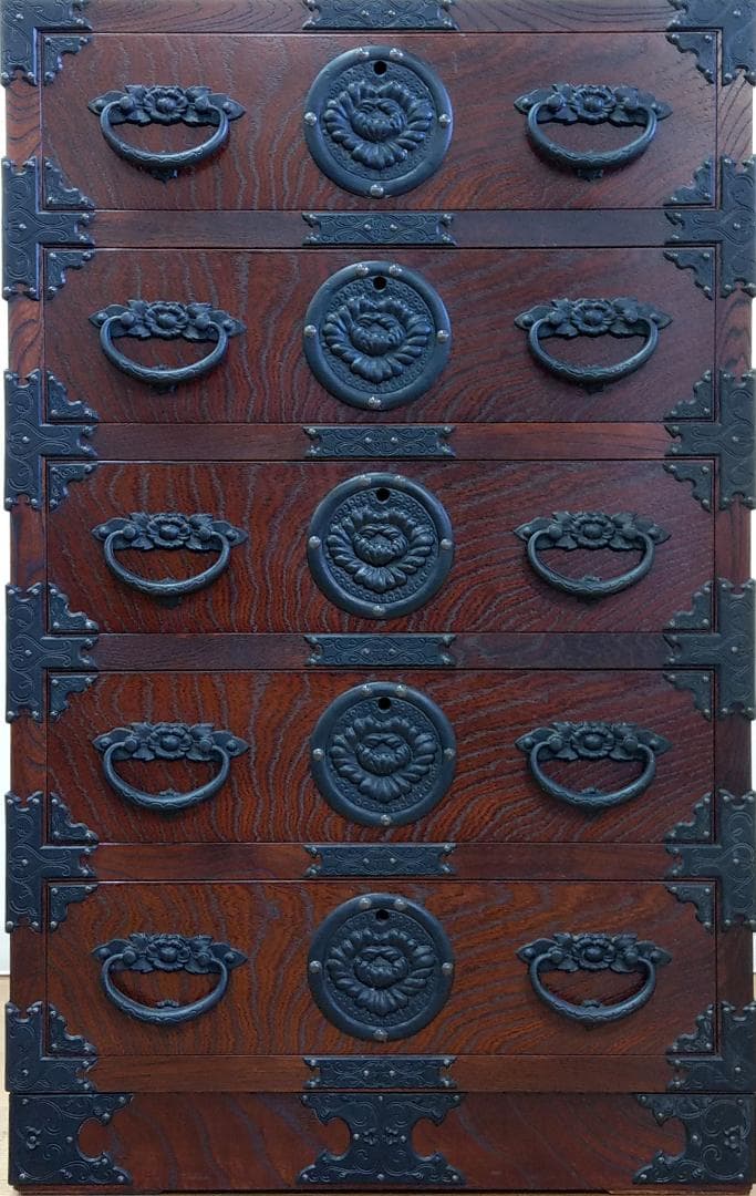 美品 岩谷堂様式 欅渦杢 装飾金具 和箪笥 民芸箪笥 整理収納家具 民芸チェスト