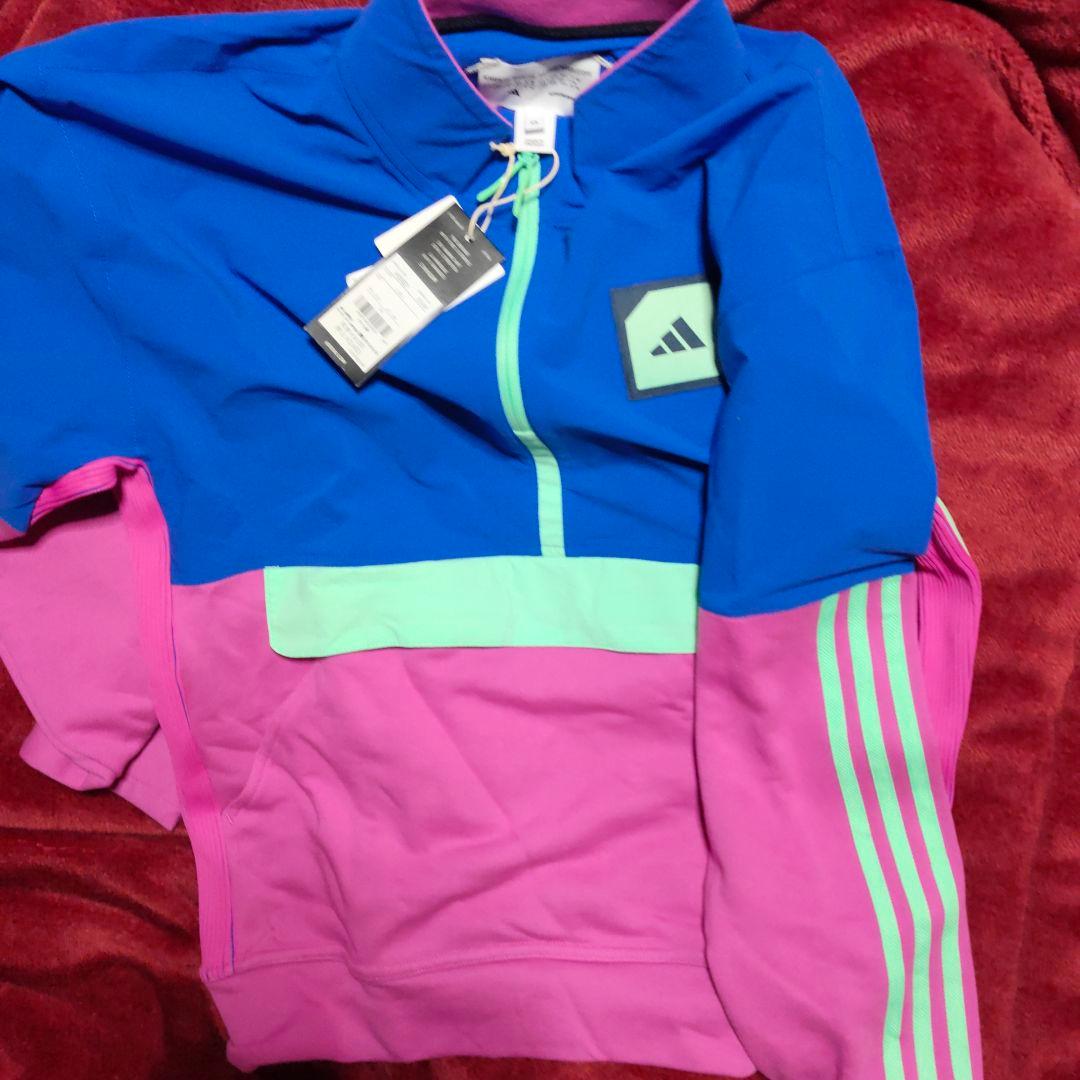 adidas フルジップジャケット xs 青/ピンク トレーニング ウエア