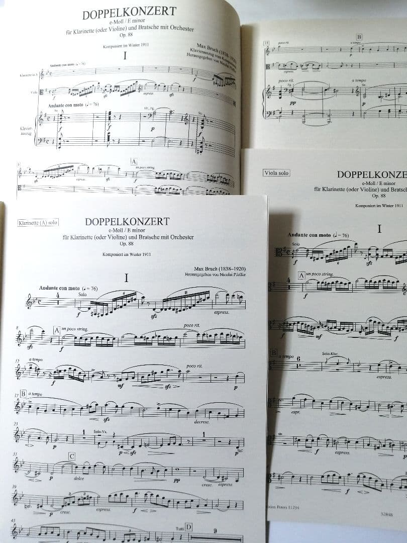ブルッフ クラリネット、ヴィオラと管弦楽のための協奏曲 ホ短調　Op.88