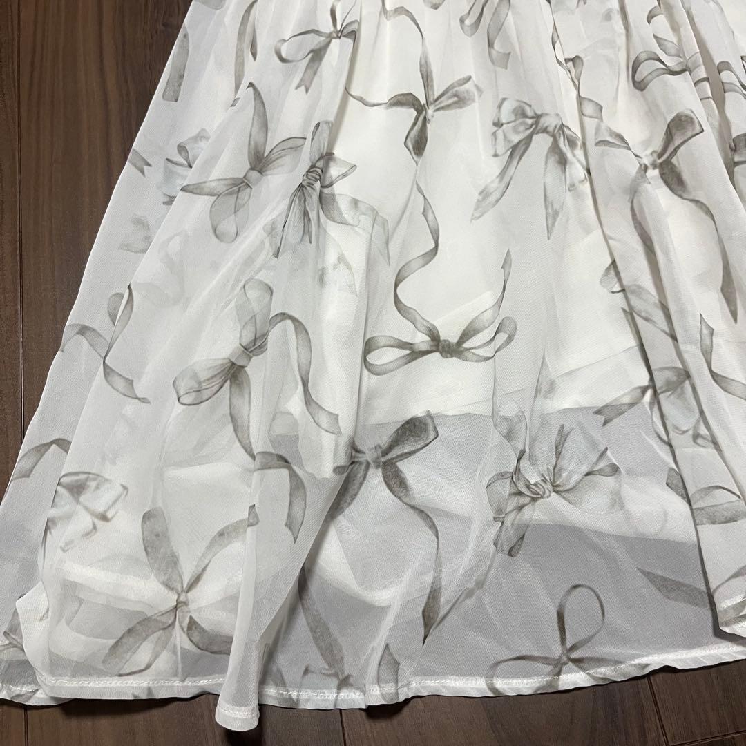 ワンピース Rose Muse ribbon pattern pleated dress M