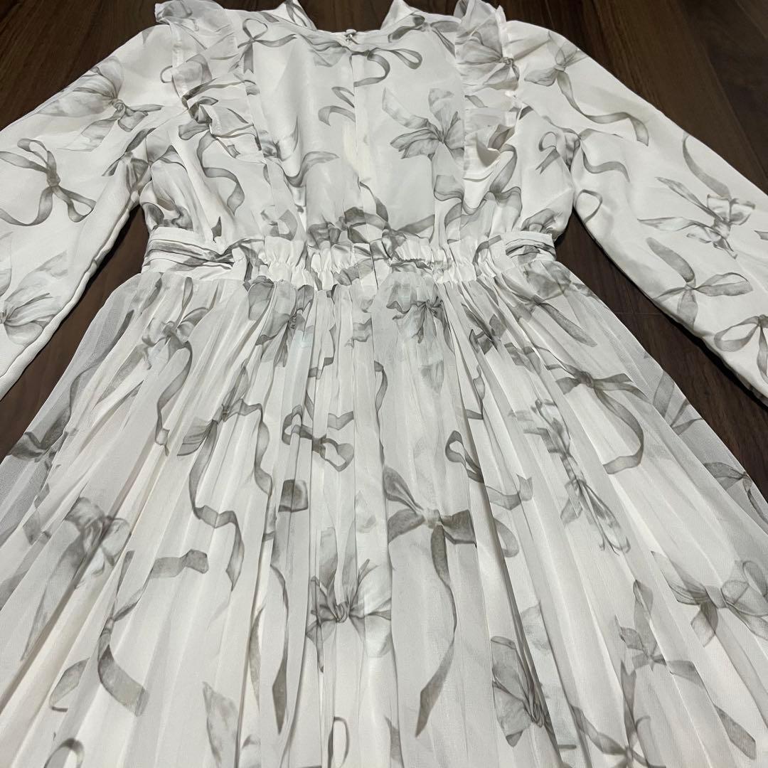 ワンピース Rose Muse ribbon pattern pleated dress M