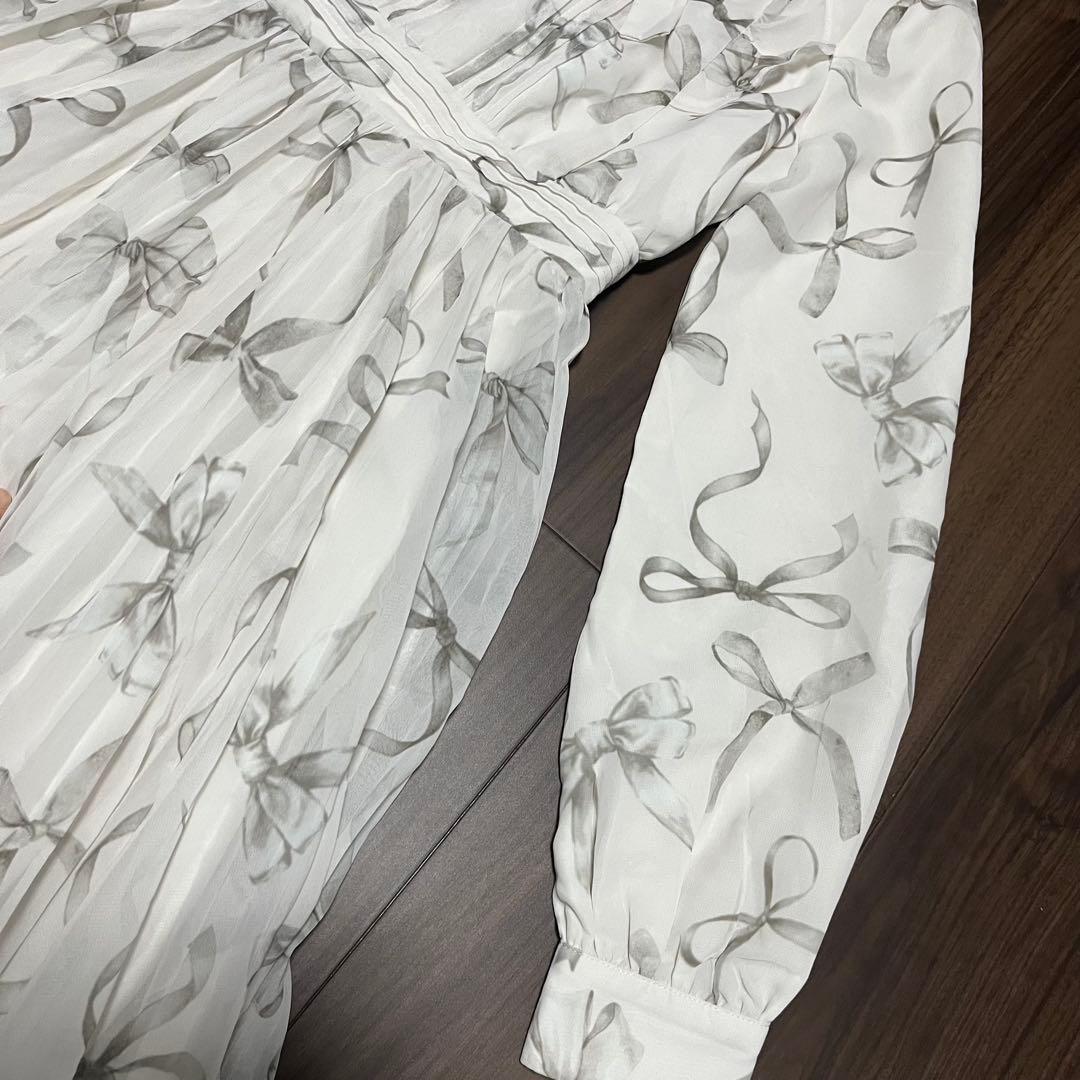 ワンピース Rose Muse ribbon pattern pleated dress M