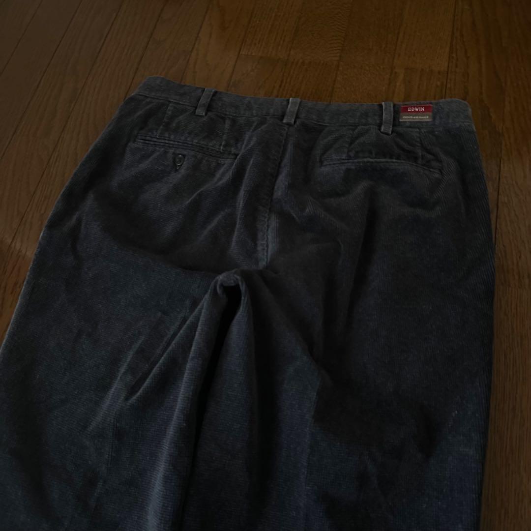 00s EDWIN ツータック ワイド コーデュロイ パンツ フェード ネイビー
