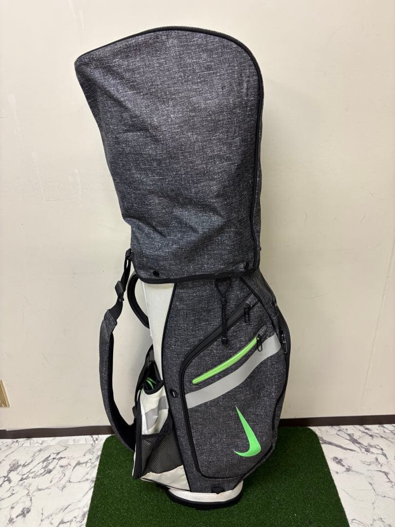 【美品】NIKE ゴルフ スタンド式キャディバッグ グレー×蛍光グリーン