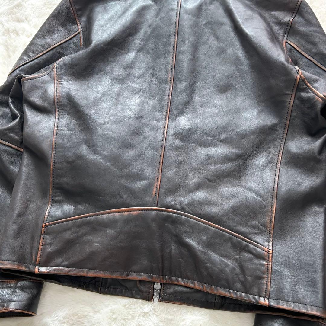【美品】ÉDIFICE ラムレザー フレンチアンティーク ライダースジャケット