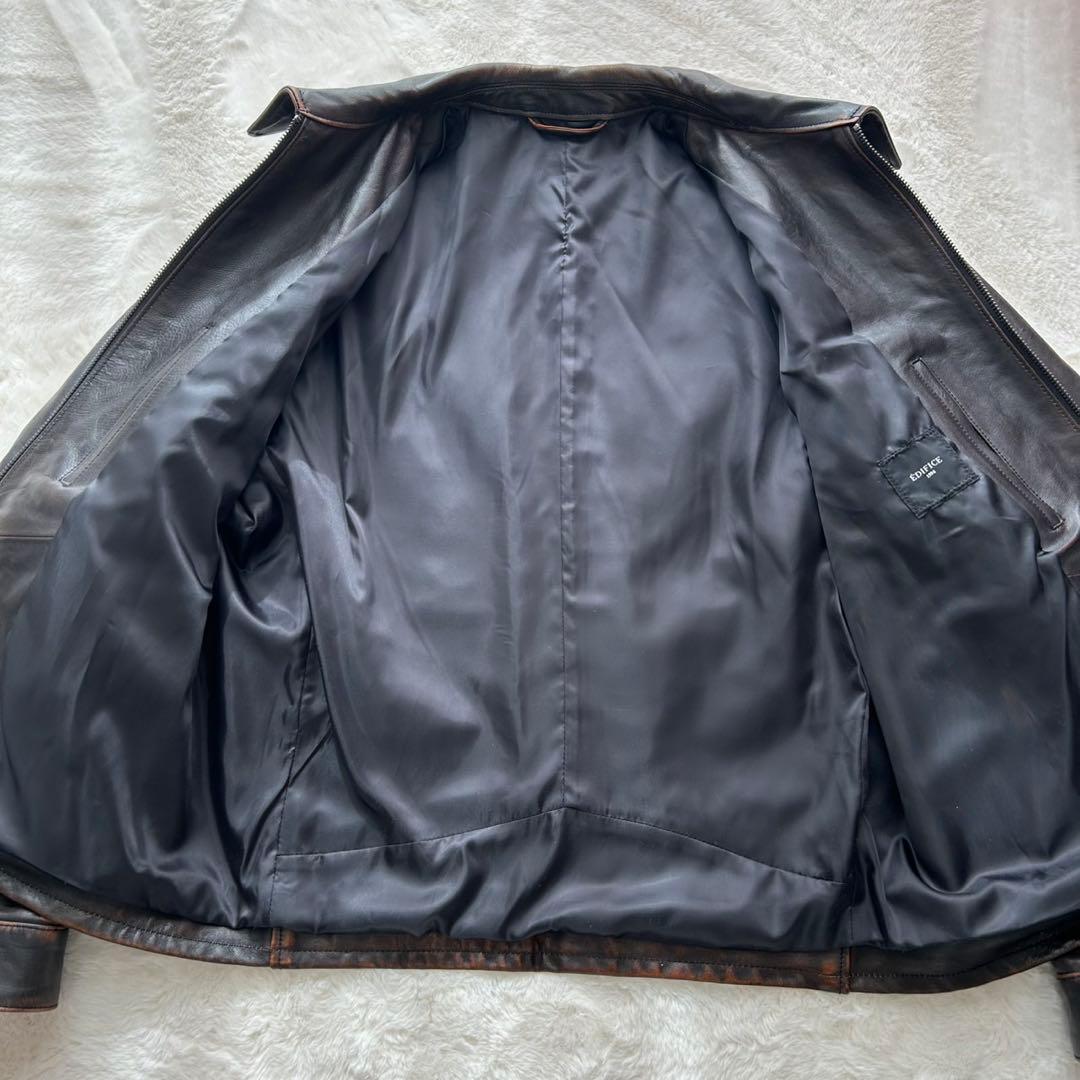 【美品】ÉDIFICE ラムレザー フレンチアンティーク ライダースジャケット