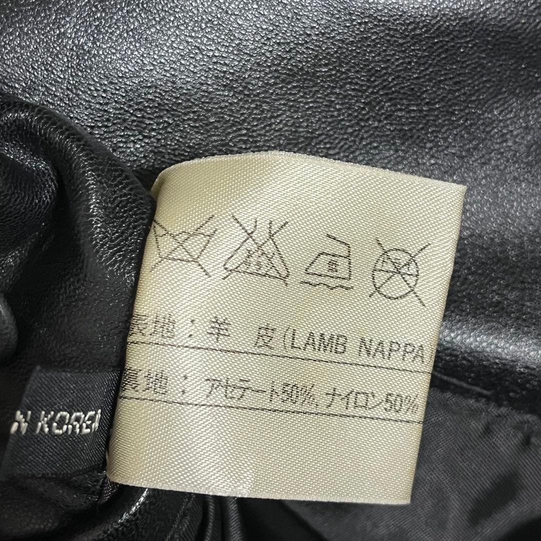【美品】ロングラムレザートレンチコート 羊革　ベルト付き　大きいサイズ　黒　L