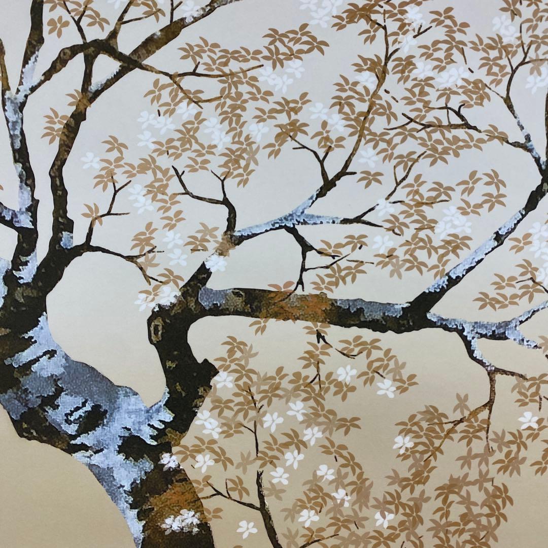 美品 掛け軸 横山大観筆「山桜花」名画 印刷 縁起物 年中掛け