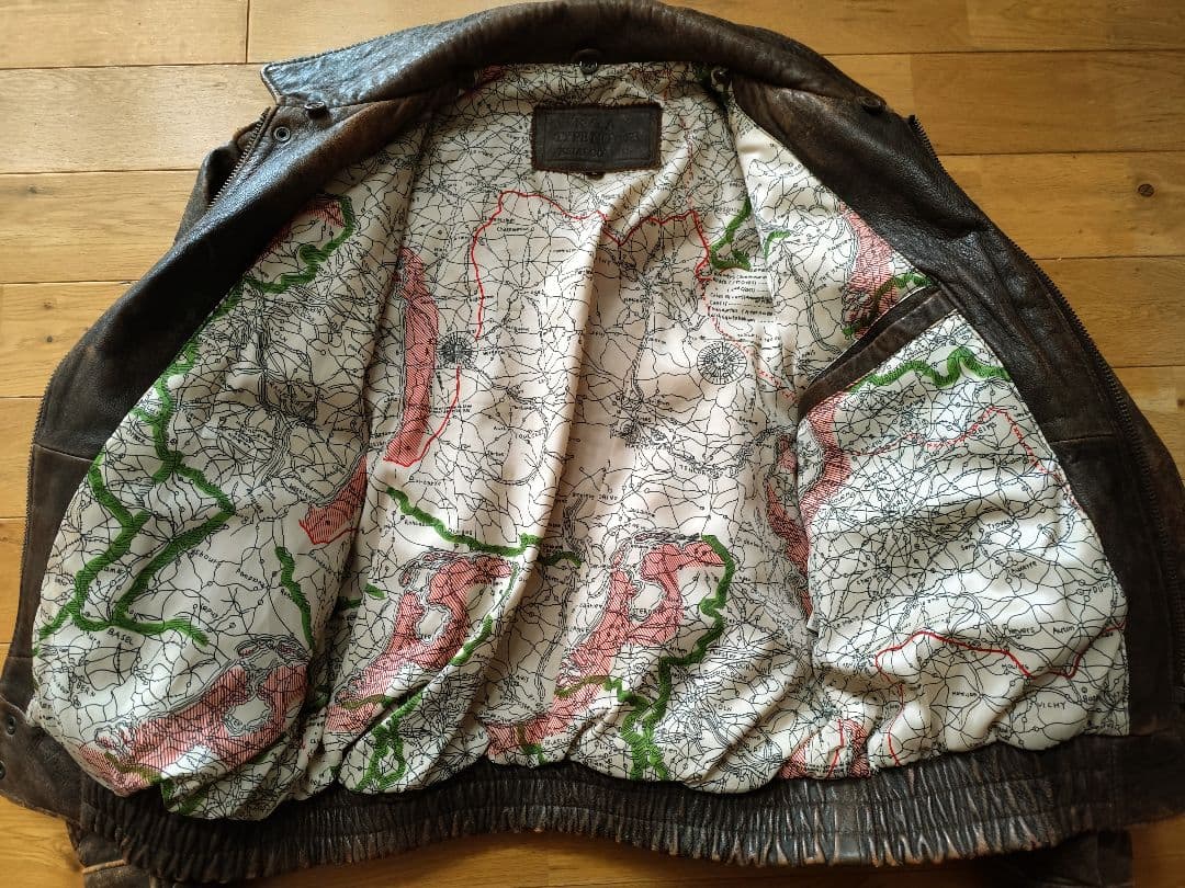 A-2 FLIGHT JACKET 羊革 シープスキン 茶 M 地図 柄インナー