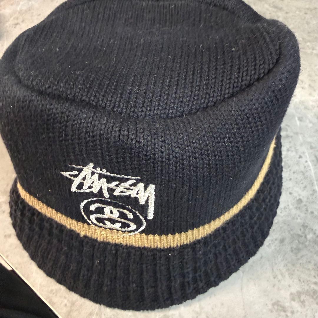 美品 即完売 STUSSY 黒 ニット バケットハット バケハ SSリンク 防寒