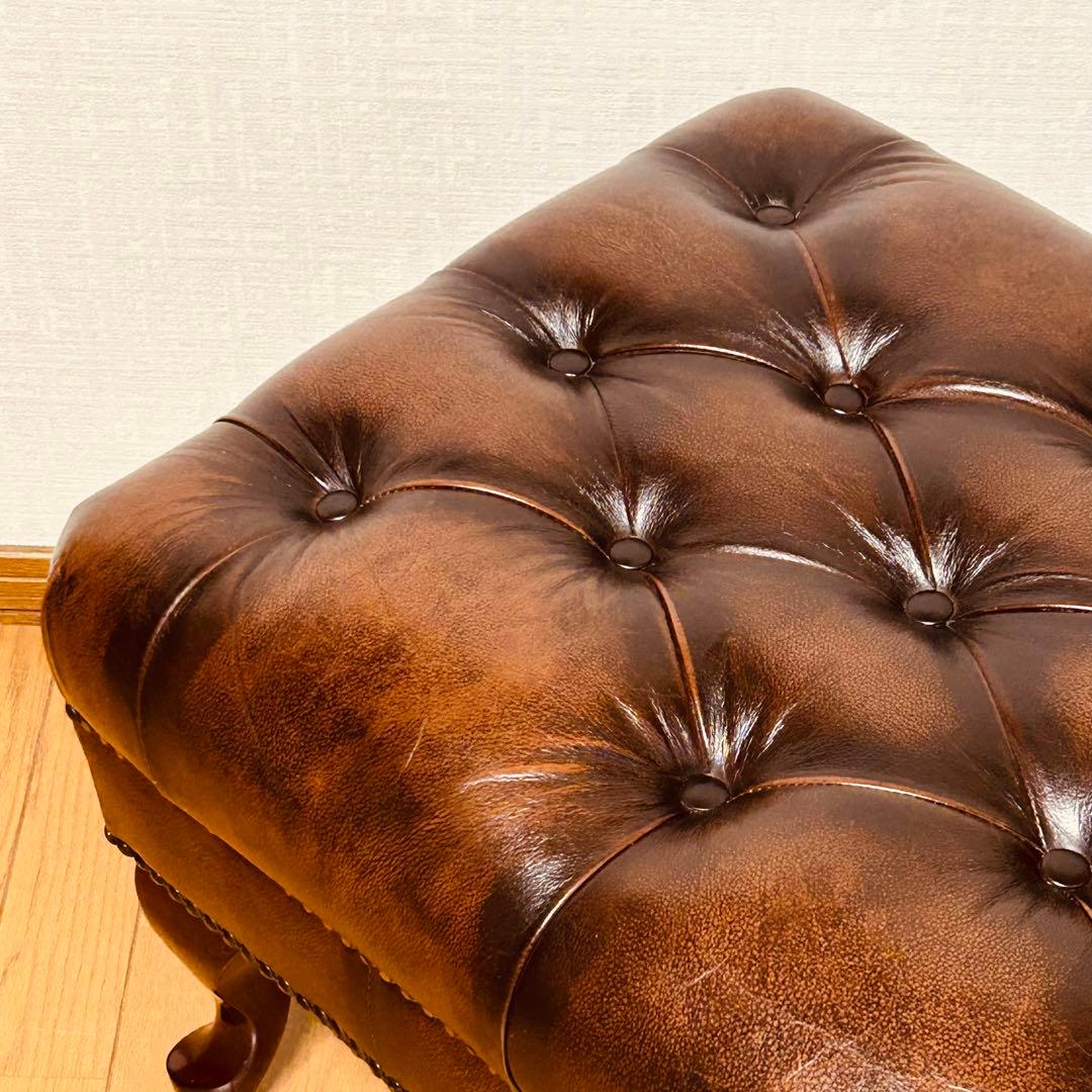 【美品】チェスターフィールド オットマン スツール 猫脚 鋲打ち ヴィンテージ