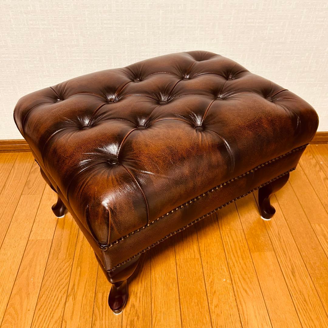【美品】チェスターフィールド オットマン スツール 猫脚 鋲打ち ヴィンテージ