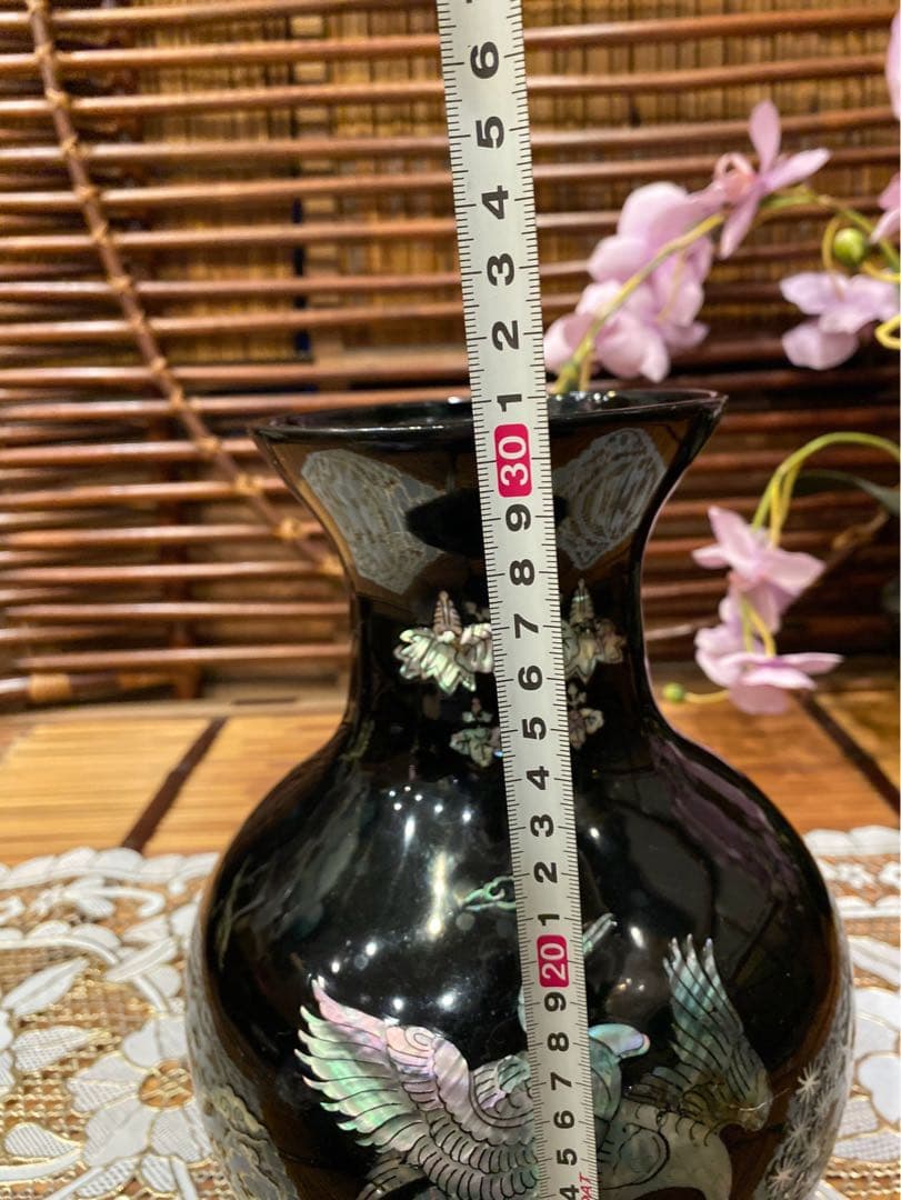 螺鈿 花瓶 フラワーベース インテリア アンティーク 鶴