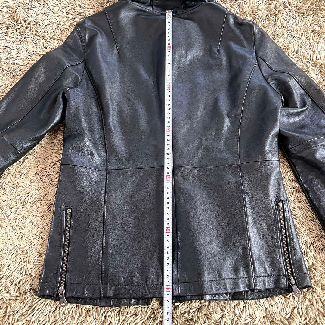 美品　BG ジップアップパーカー　レザージャケット　レザー　ラム　羊　黒　M