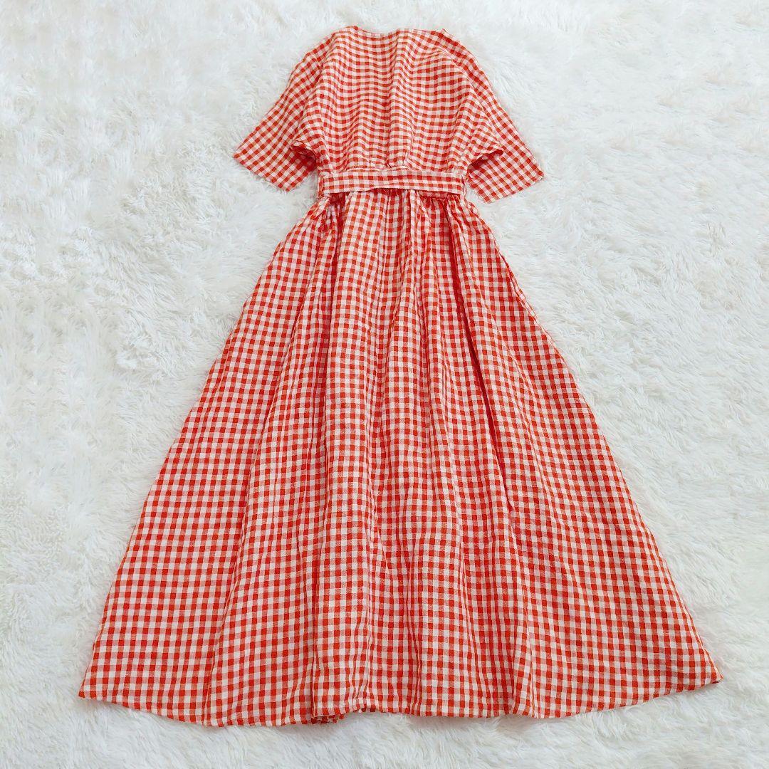 ツルバイマリコオイカワ　ギンガムチェックワンピース　リネン　カシュクール