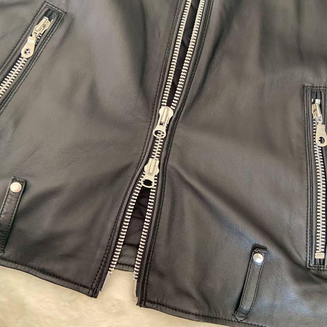 極美品 羊革 ナノユニバース レザージャケット 黒 M シングルライダース