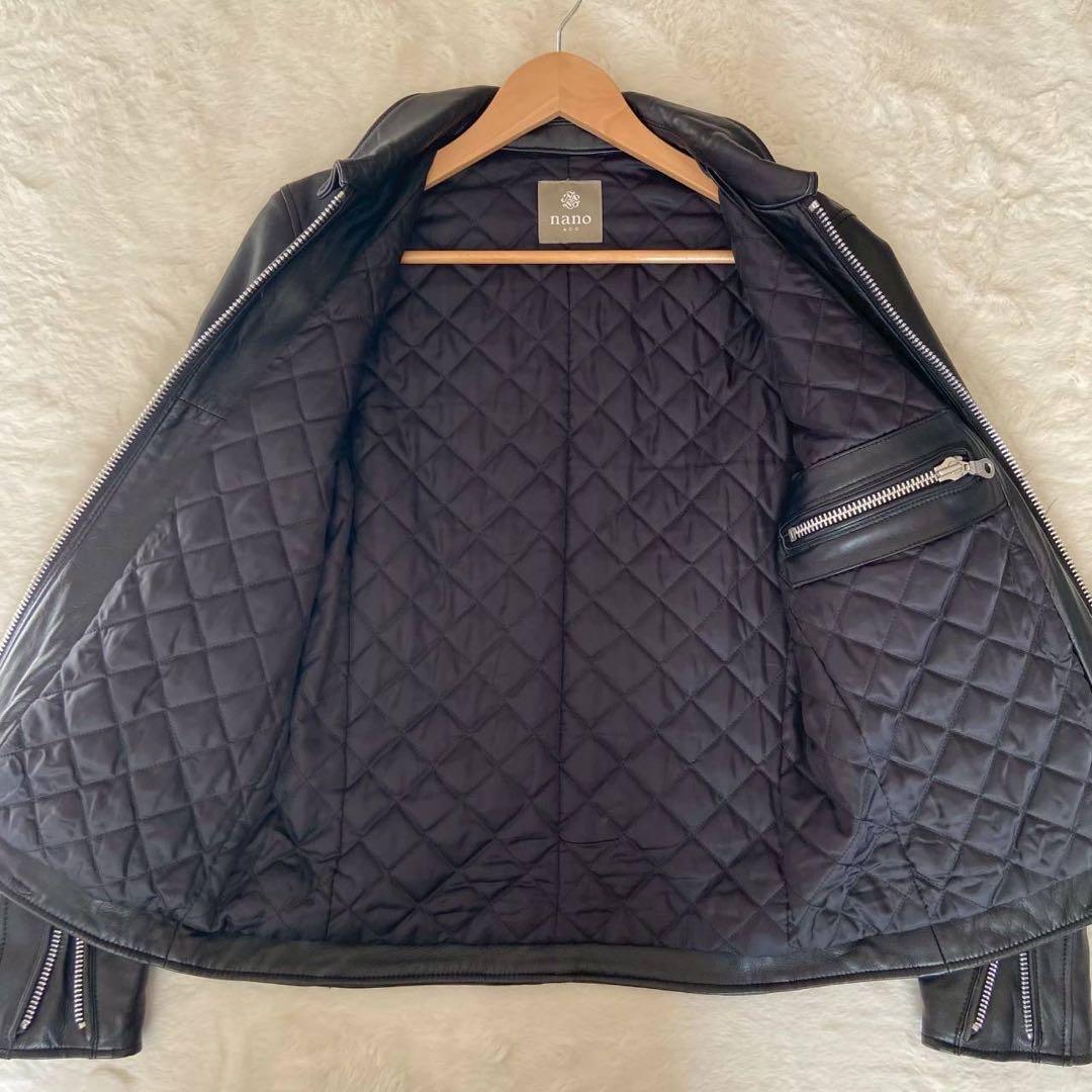 極美品 羊革 ナノユニバース レザージャケット 黒 M シングルライダース