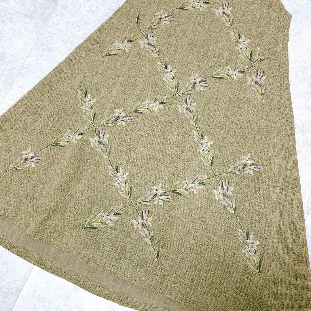 未使用級✨ 45R ギマツイード 刺繍 ワンピース ノースリーブ 花柄 R刺繍