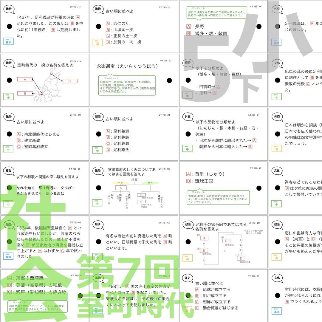 中学受験 暗記カード【5年下 社会・理科1-9回】 予習シリーズ 組み分け対策