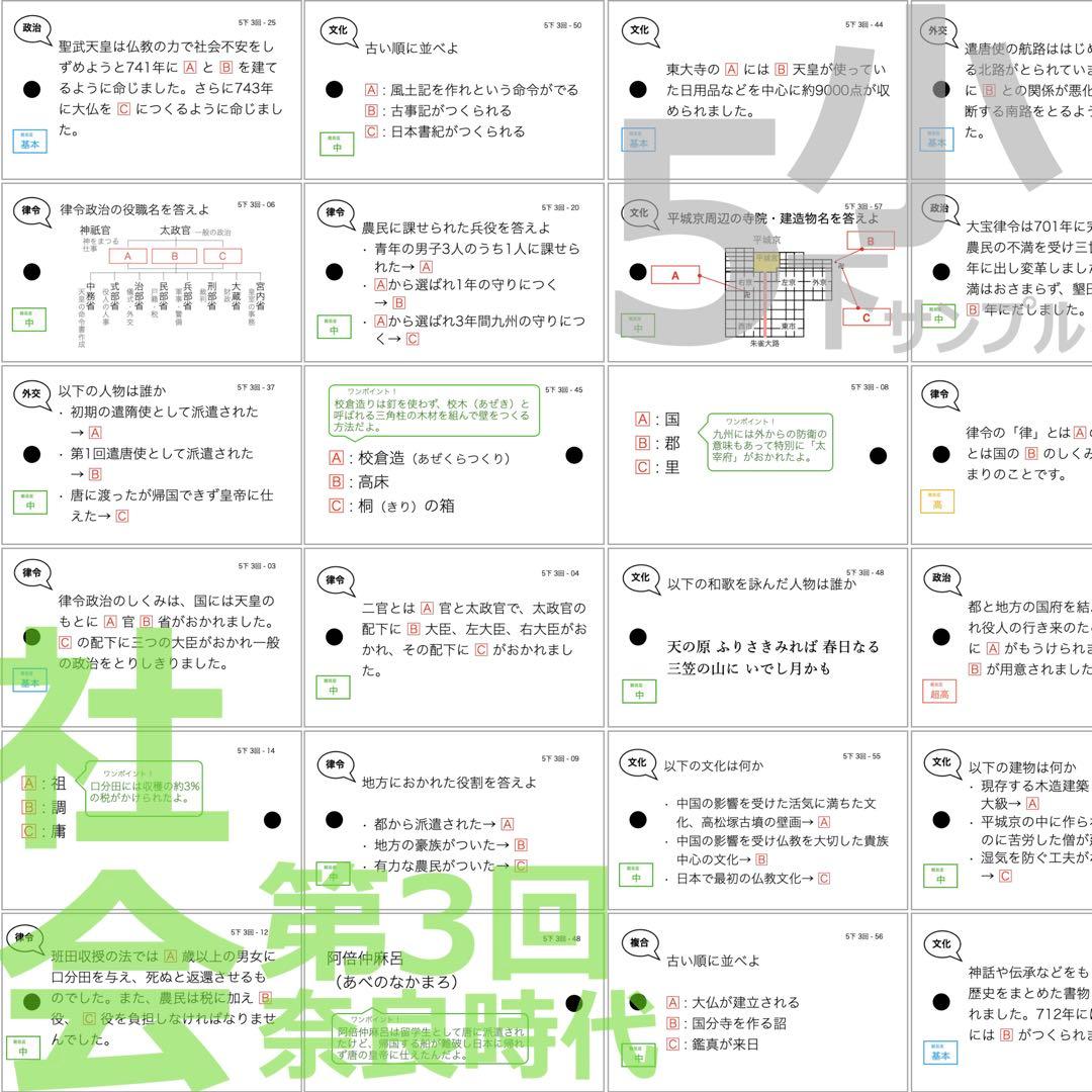 中学受験 暗記カード【5年下 社会・理科1-9回】 予習シリーズ 組み分け対策