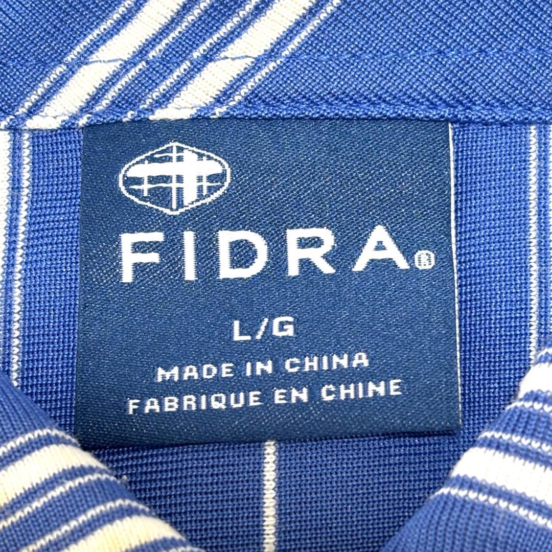 【美品】 FIDRA 半袖ハーフボタンシャツ L ブルー ストライプ ゴルフ