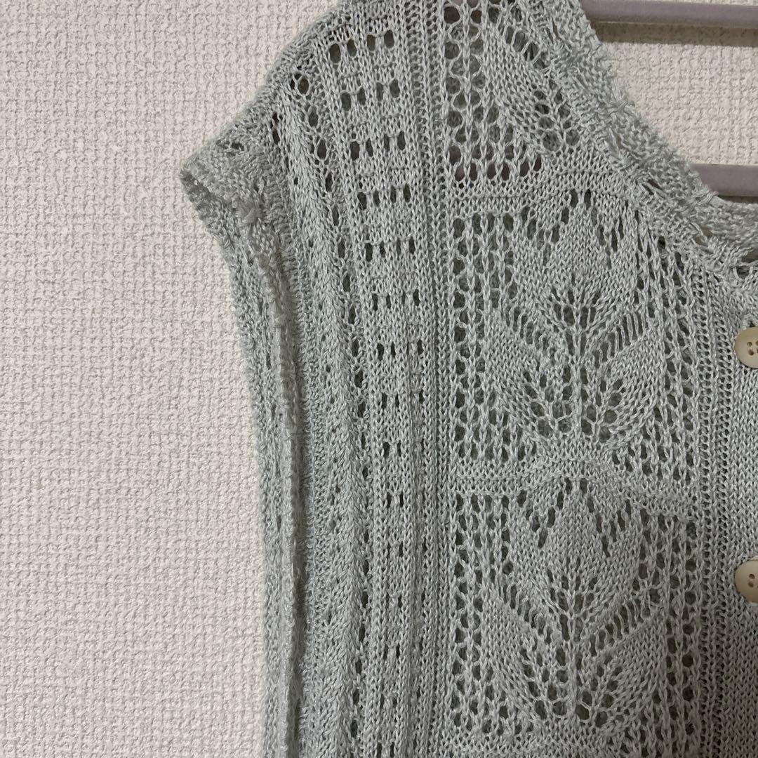 【TUHARU by Samansa Mos2】麻綿透かし柄前後着ニットベスト