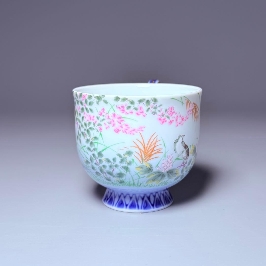 深川製磁　高級ライン　色絵花鳥図　カップ＆ソーサー