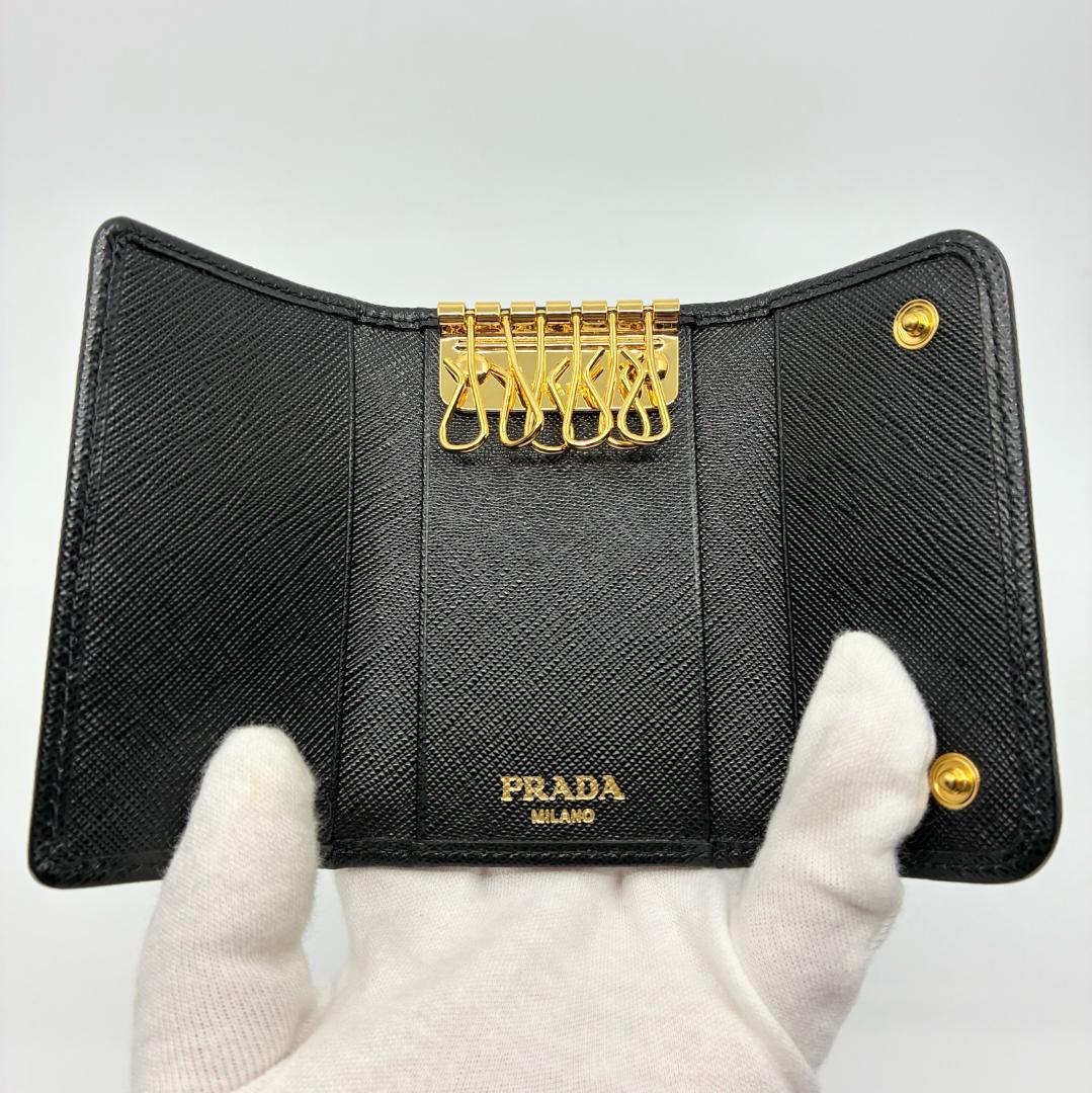 PRADA プラダ レザー×キャンバス 6連キーケース 黒 A1361A1