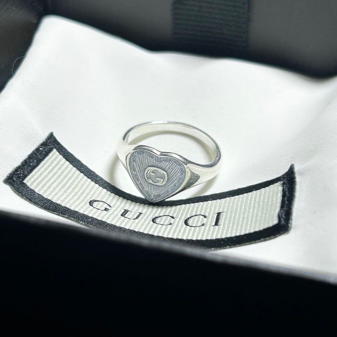 GUCCI グッチ　エナメル　ハート　リング　指輪　10号　シルバー　水色
