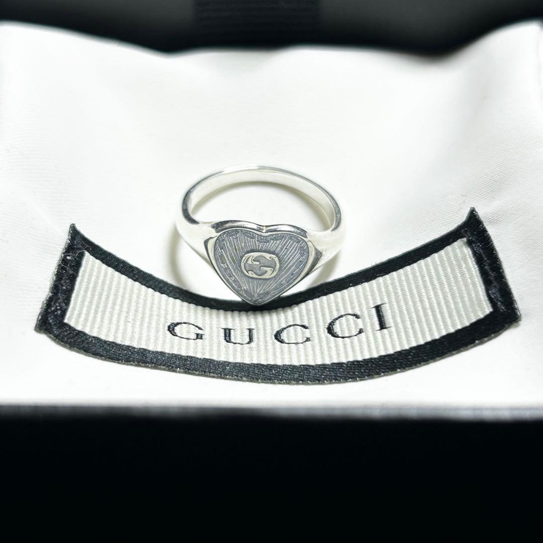 GUCCI グッチ　エナメル　ハート　リング　指輪　10号　シルバー　水色