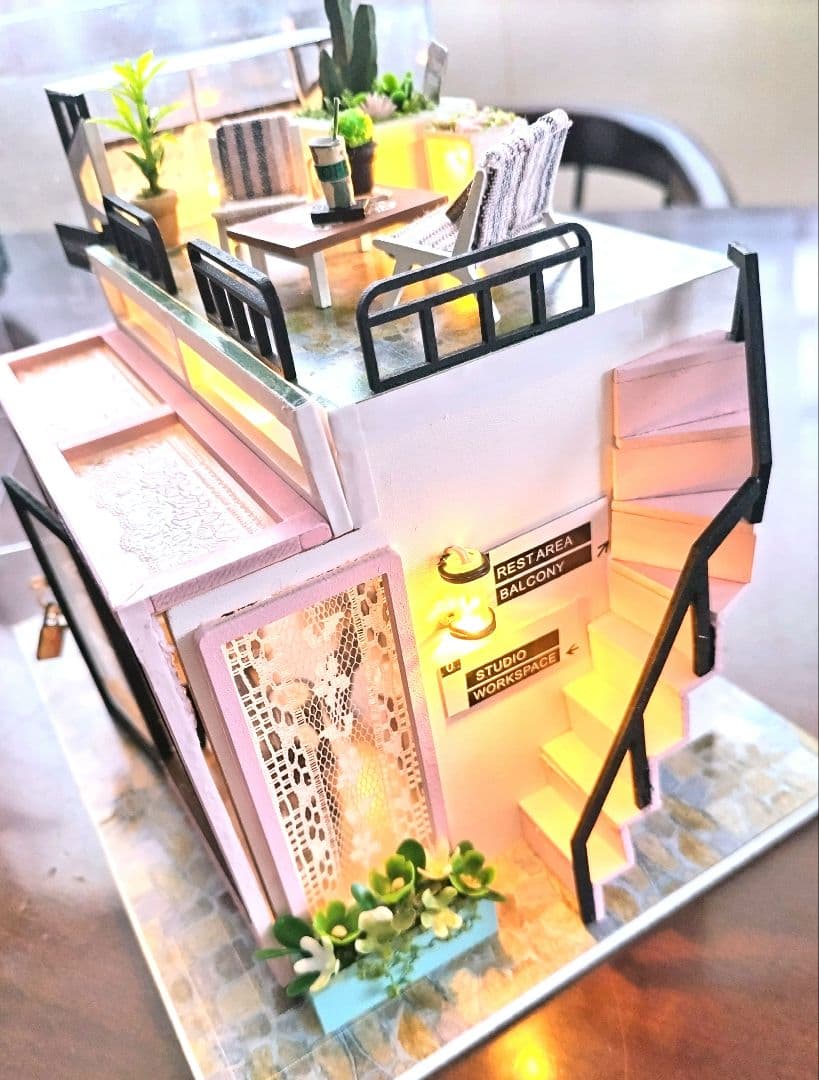*完成品*ドールハウス ミュージックスタジオ 前面開放 2階テラス カバー付き