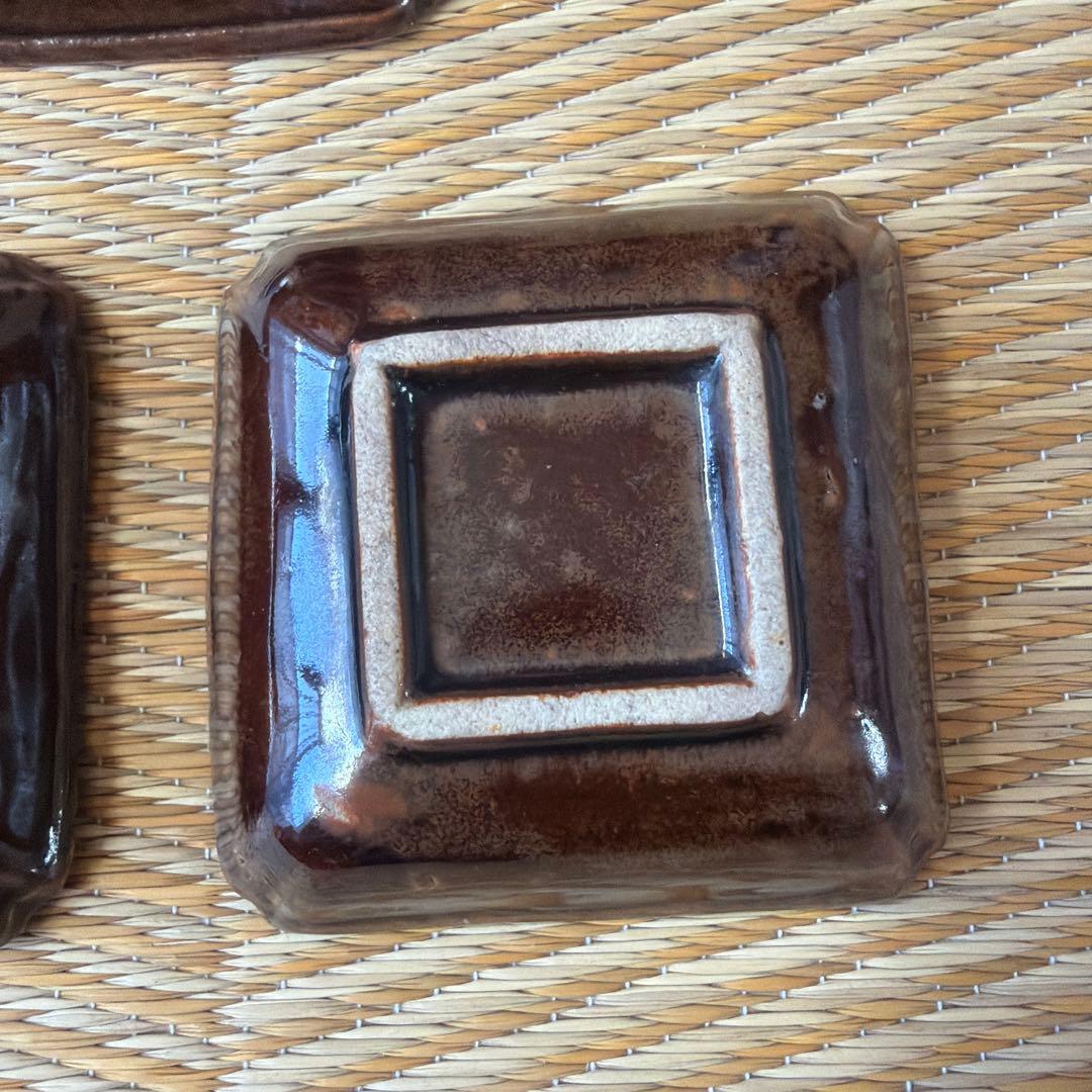 アンティーク 豆皿 小皿 飴釉 陽刻3枚