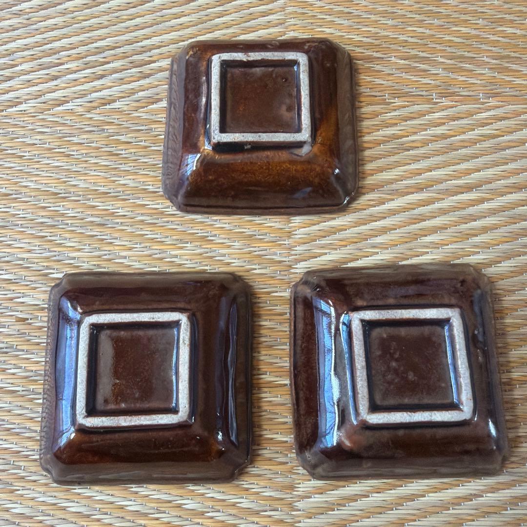 アンティーク 豆皿 小皿 飴釉 陽刻3枚