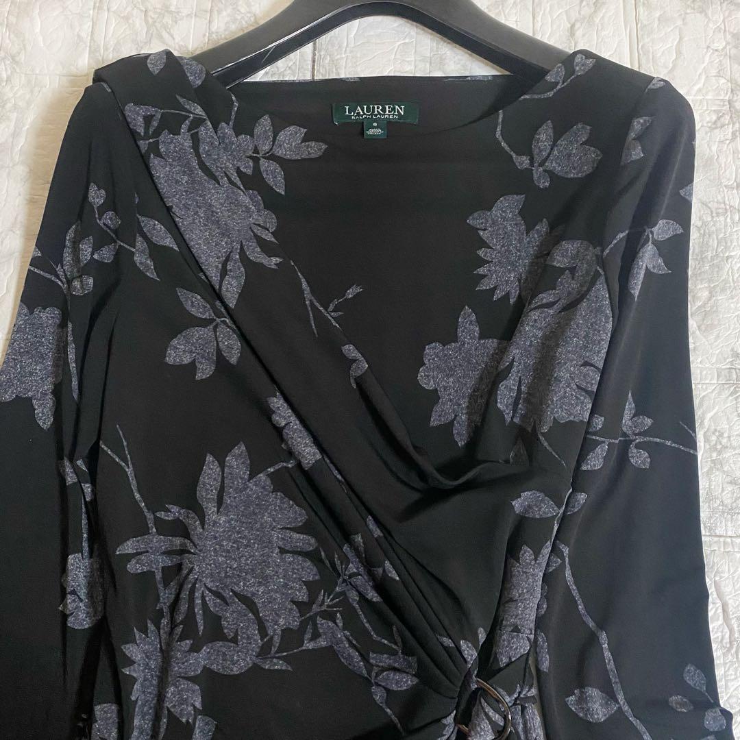 ローレンラルフローレワンピース　カシュクール　花柄　フラワー　ベルト　ラップ