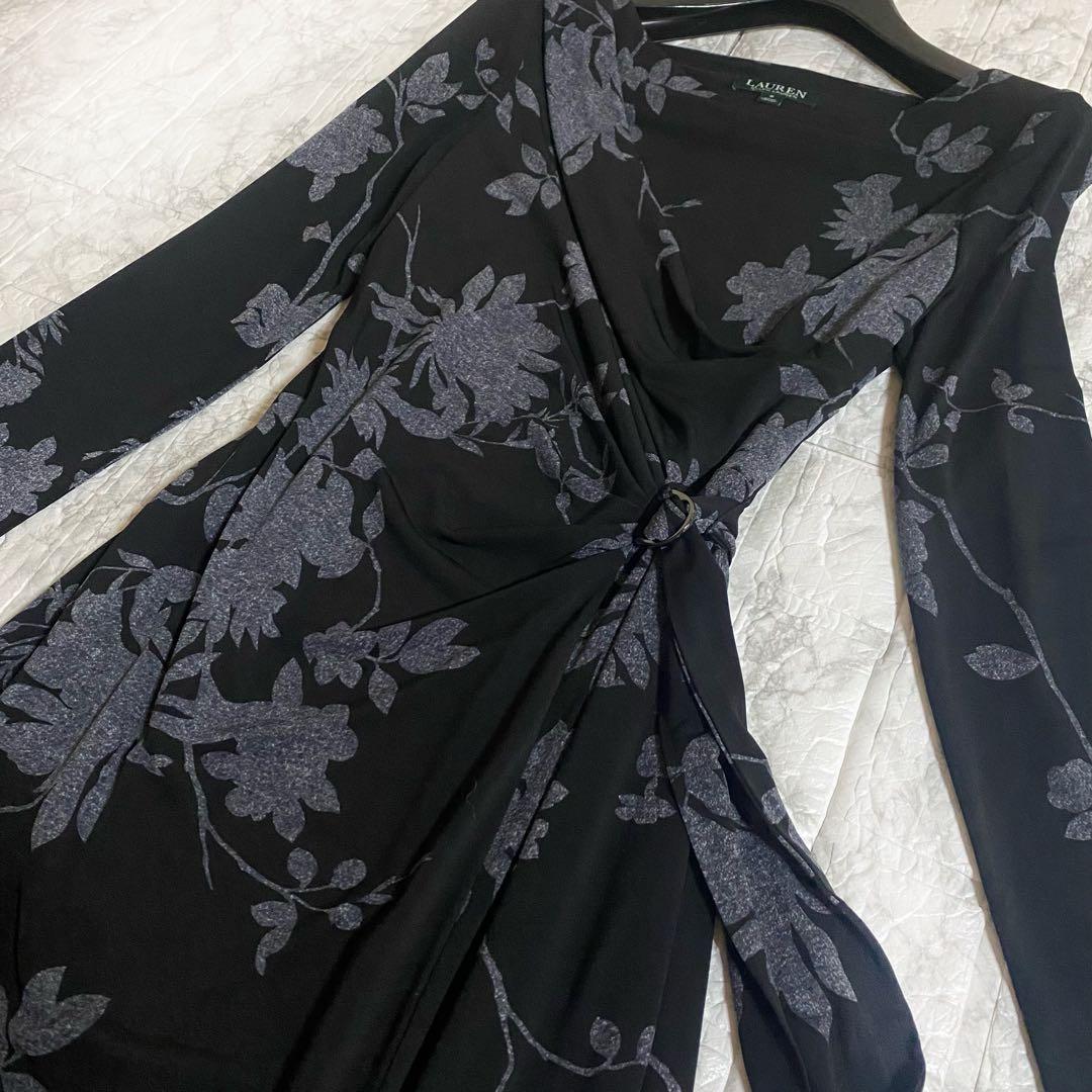 ローレンラルフローレワンピース　カシュクール　花柄　フラワー　ベルト　ラップ