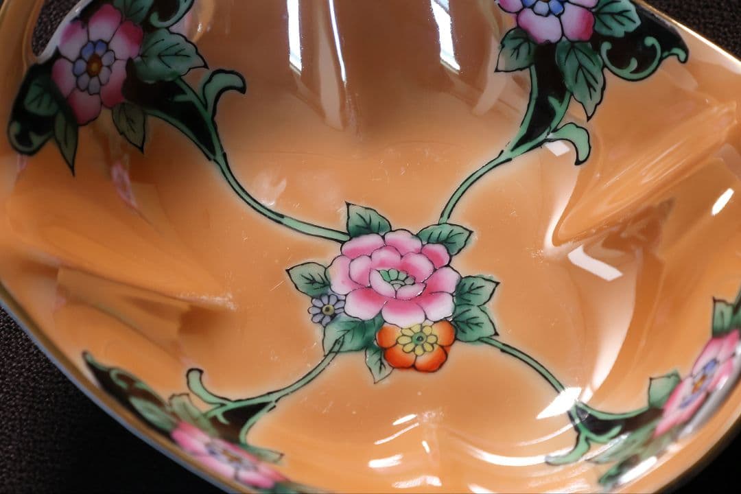 【CM295】オールドノリタケ 草花 ラスター彩 皿 小鉢 耳付 日本 陶磁器