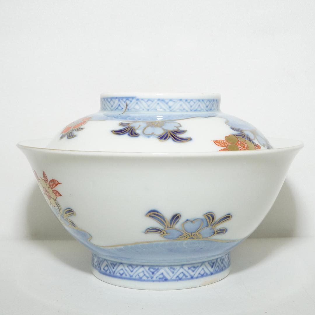 古伊万里　蓋付 飯 茶碗　14客 染付金彩木箱入り