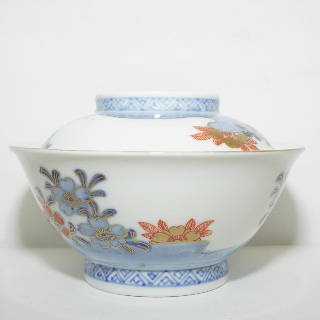 古伊万里　蓋付 飯 茶碗　14客 染付金彩木箱入り