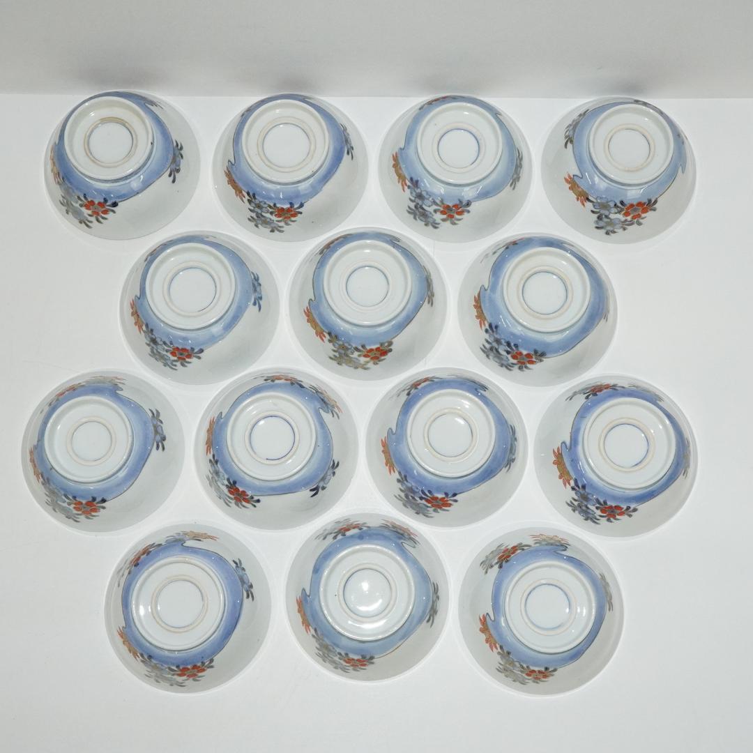 古伊万里　蓋付 飯 茶碗　14客 染付金彩木箱入り