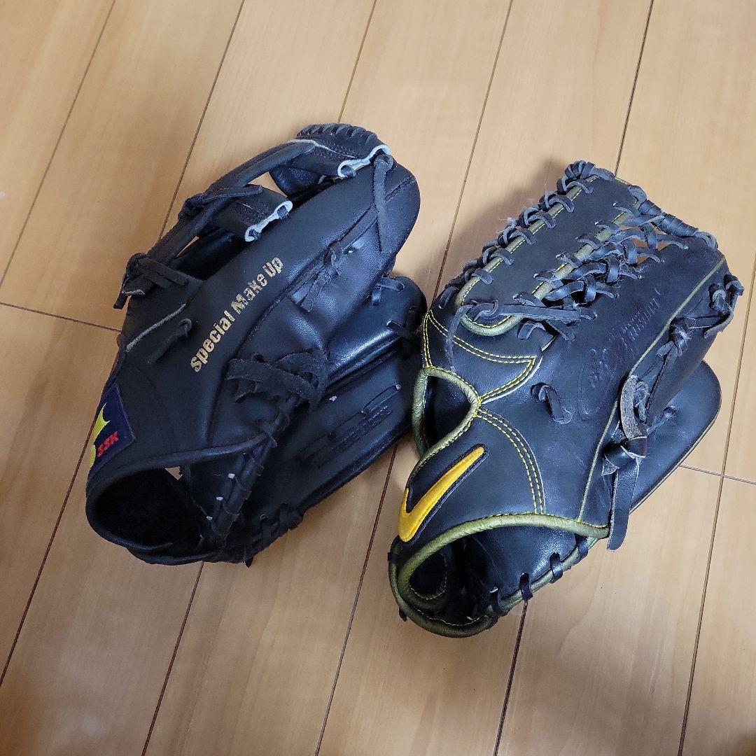 中古★SSK&Nike 軟式グローブ 黒2点セット内野手外野手ピッチャー