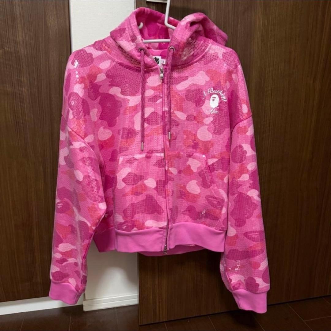 トップス APE HEAD SEQUIN CROPPEDFULL ZIP HOOOIE