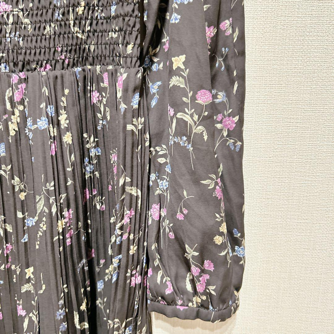 【美品】セルフォード 花柄 ロングワンピース プリーツ　リボン　38 M 春　秋
