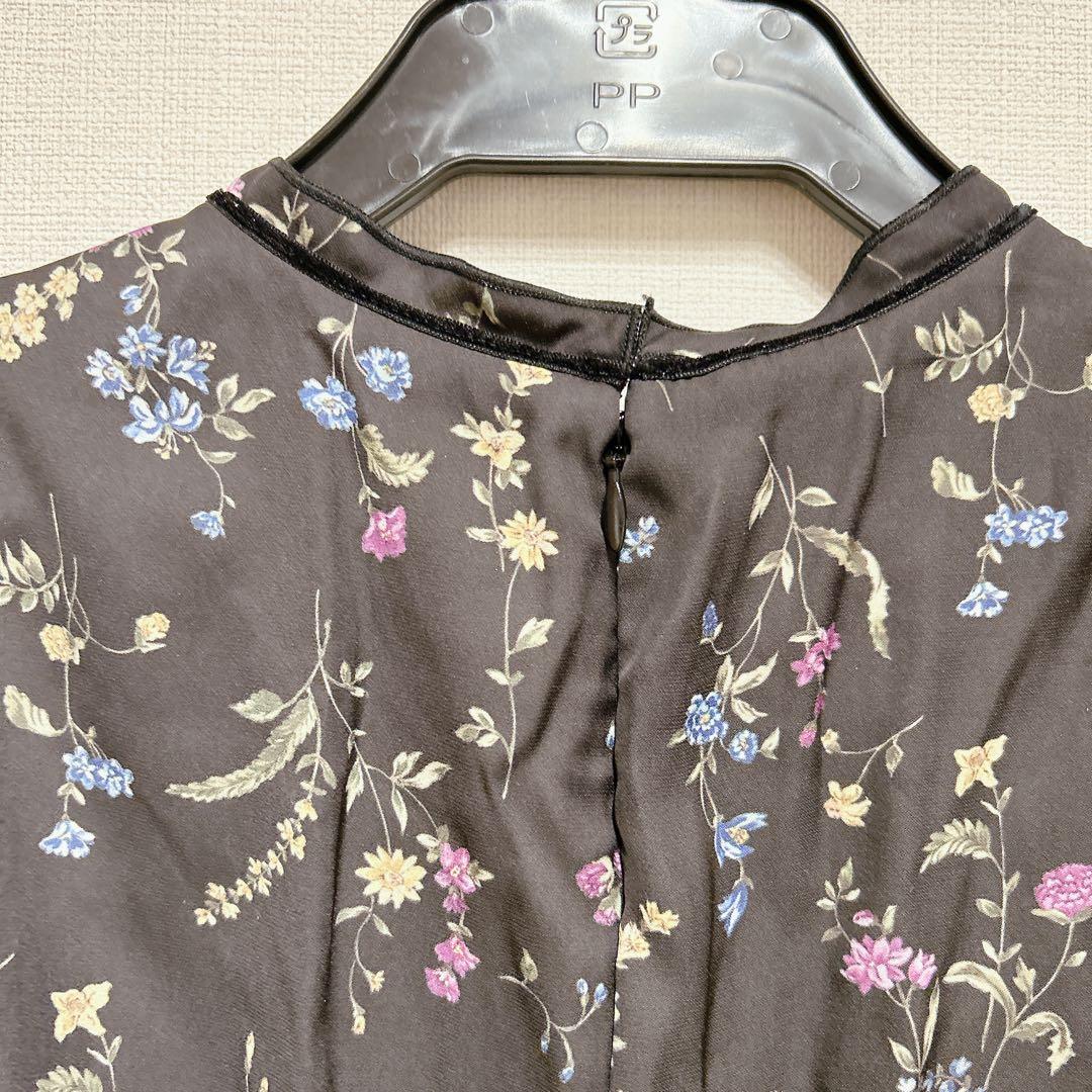【美品】セルフォード 花柄 ロングワンピース プリーツ　リボン　38 M 春　秋