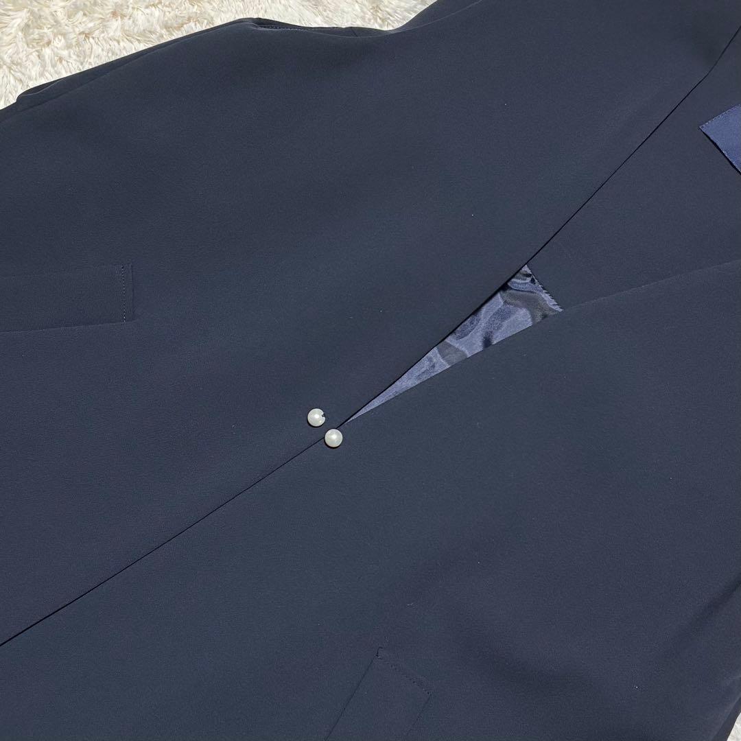 SONO ソーノ 〈防しわダブルクロス〉バックフリルロングジレ ネイビー