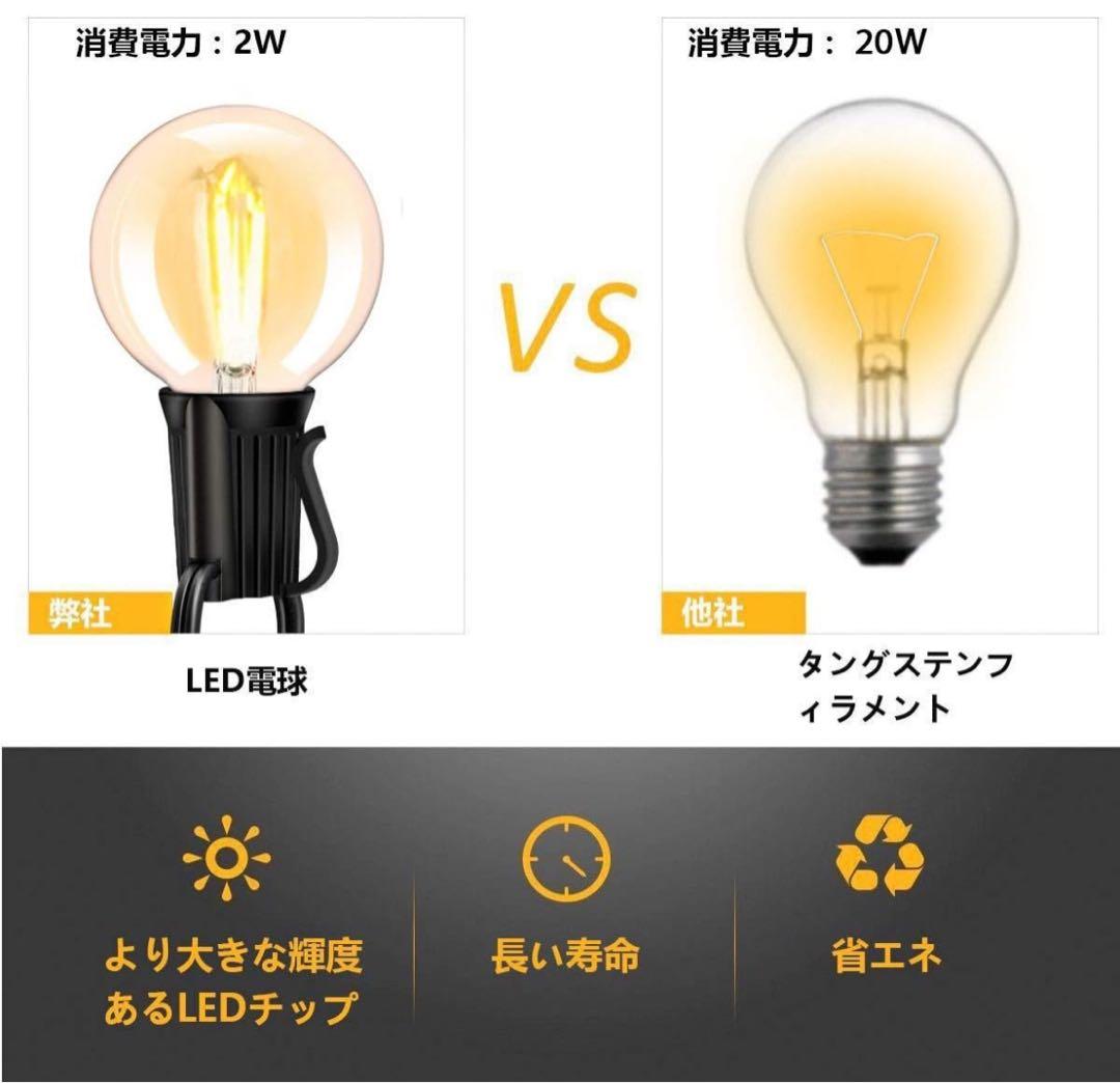 ストリングライトLED 防雨型 E12ソケット18個 LED電球*20個 PC