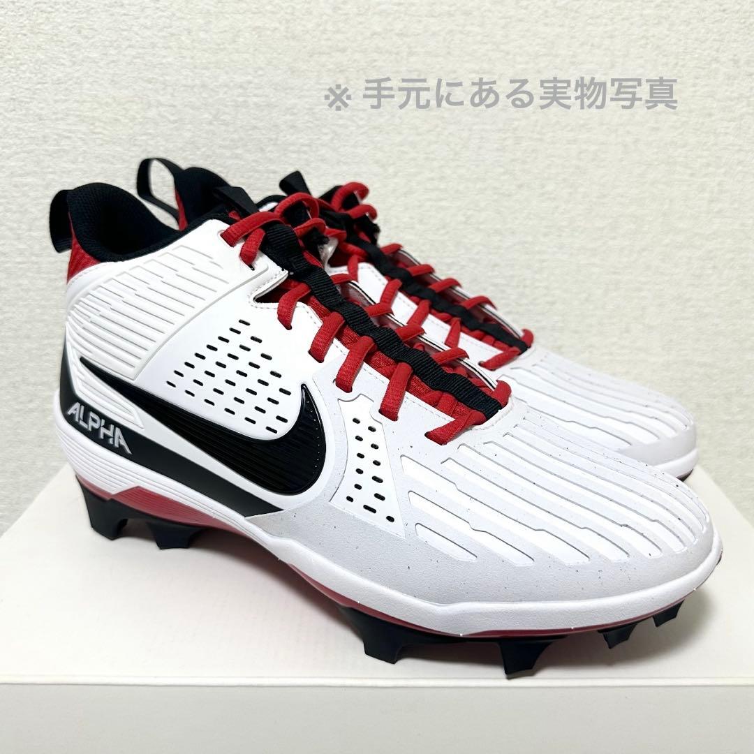 ナイキ 26.5 アルファ メナス ストロング アメフト スパイク 靴 白 赤